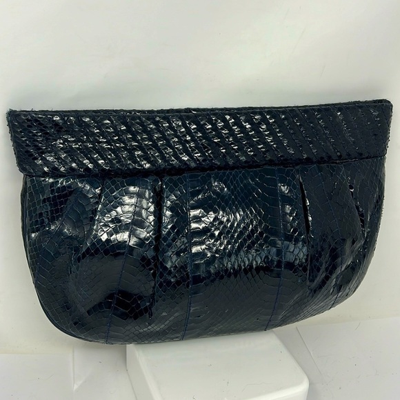 Aspects Navy Blue Python Snakeskin Clutch Shoulder Bag - Picture 4 of 14